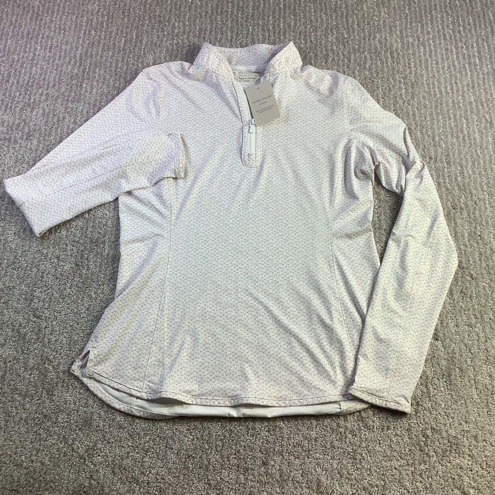 Peter Millar Womens White Geometric Long SLeeve 1/4 Zip Pullover XS NWT - Picture 2 of 14